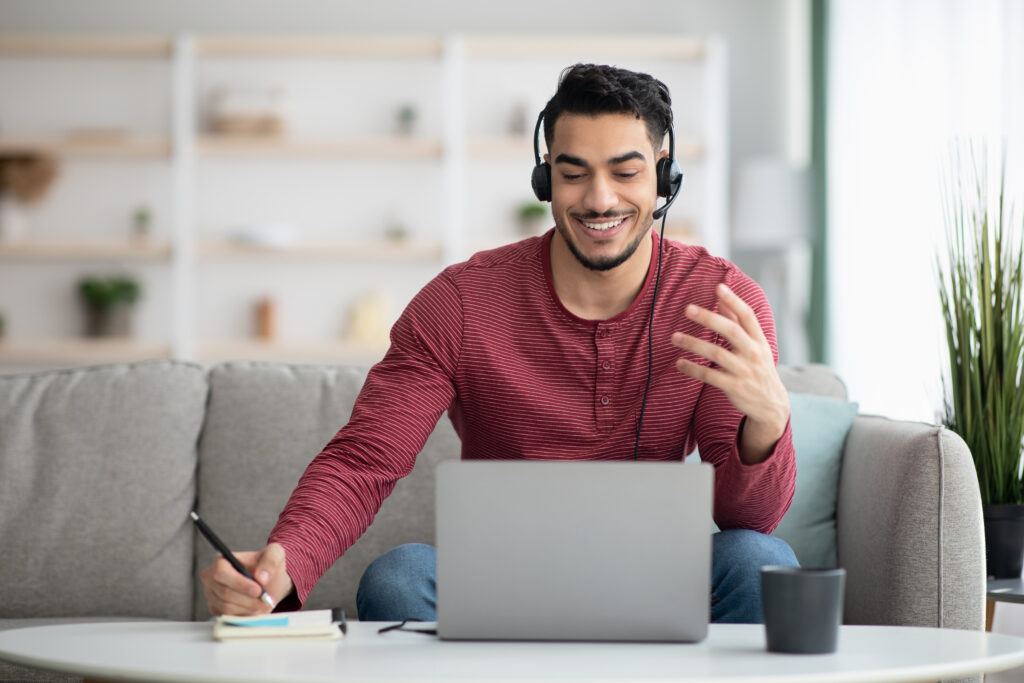 A student taking a live online language class