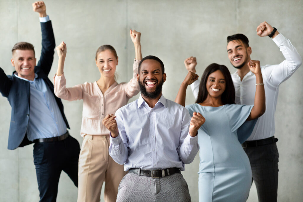 A group celebrating their achievement together