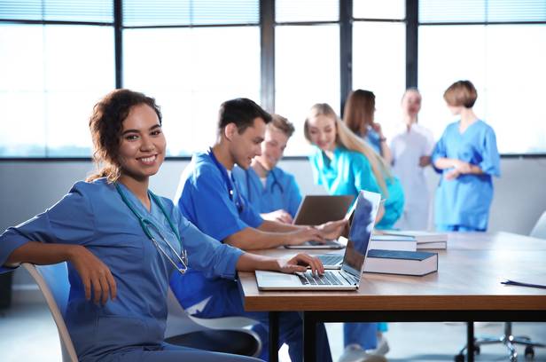 Pflege in Deutschland medical student with her classmates in college